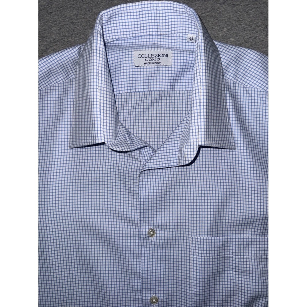 Collezioni Uomo Shirt Mens 17 Blue White Check Made in Italy Long Sleeve Button